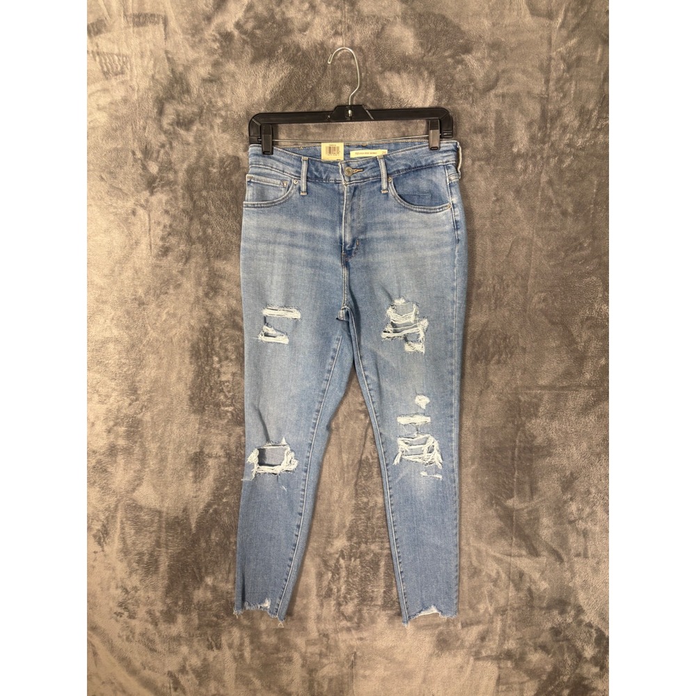 Levis 721 High Rise Skinny Jeans Light Wash Distressed Raw Hem 28x27 W28 L27